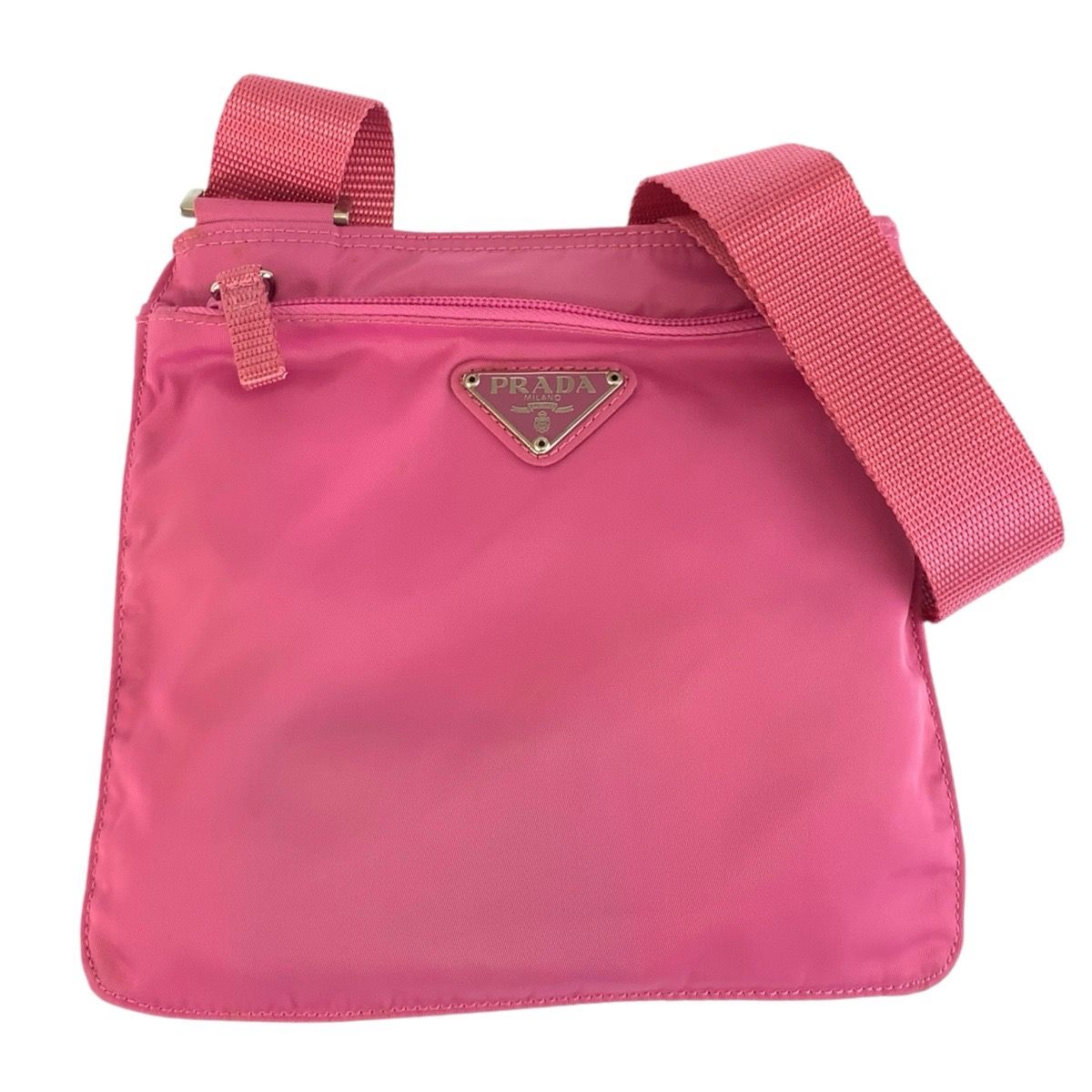 PRADA テスートインプリメット ポーチ ピンク 美品 PRADA プラダ テスート 三角ロゴプレート ピンク シルバー金具