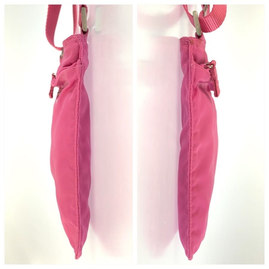 美品 PRADA プラダ テスート 三角ロゴプレート ピンク シルバー金具