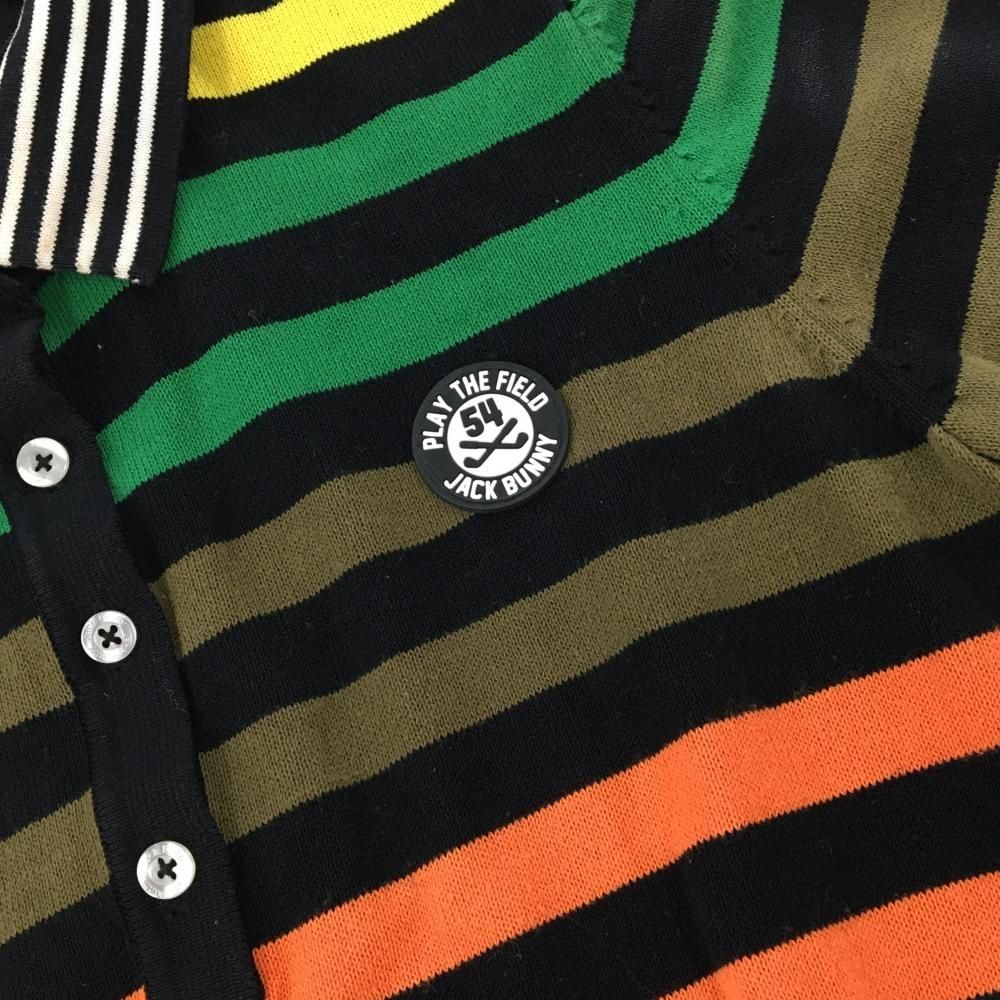 ジャックバニー 半袖ポロワンピース 黒×マルチカラー ボーダー