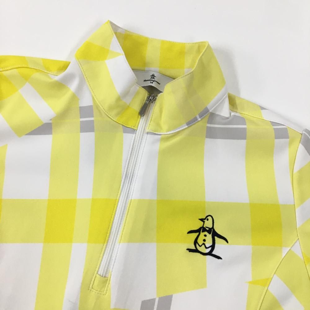 マンシングウェア ハイネックワンピース イエロー×白 ハーフジップ 総
