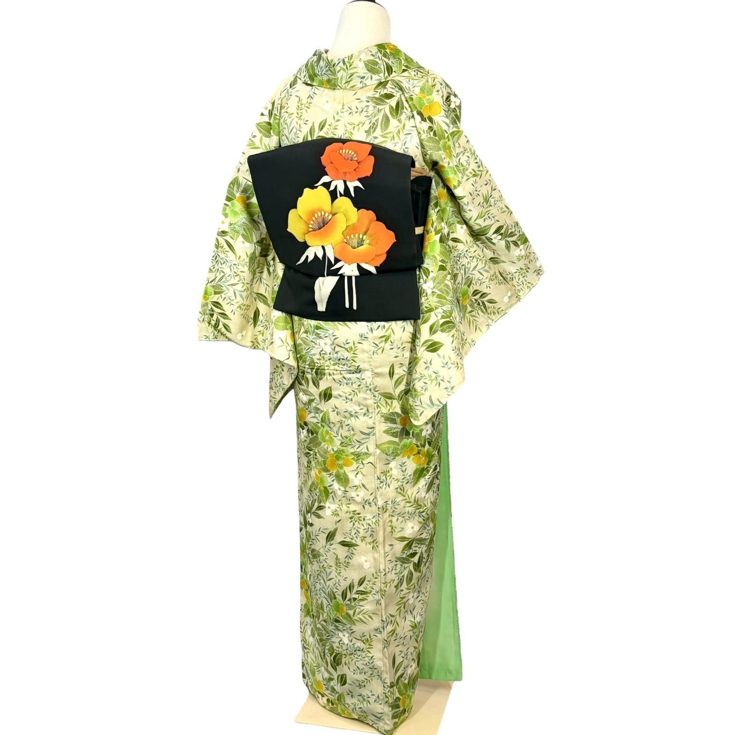 レディース 小紋 フルセット 型染め 四季草花 着物 正絹 名古屋帯 