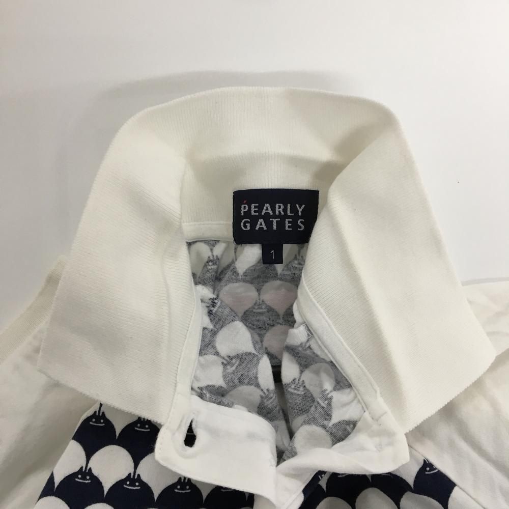 パーリーゲイツ 半袖ポロシャツ 白×ネイビー 総柄 レディース 1(M