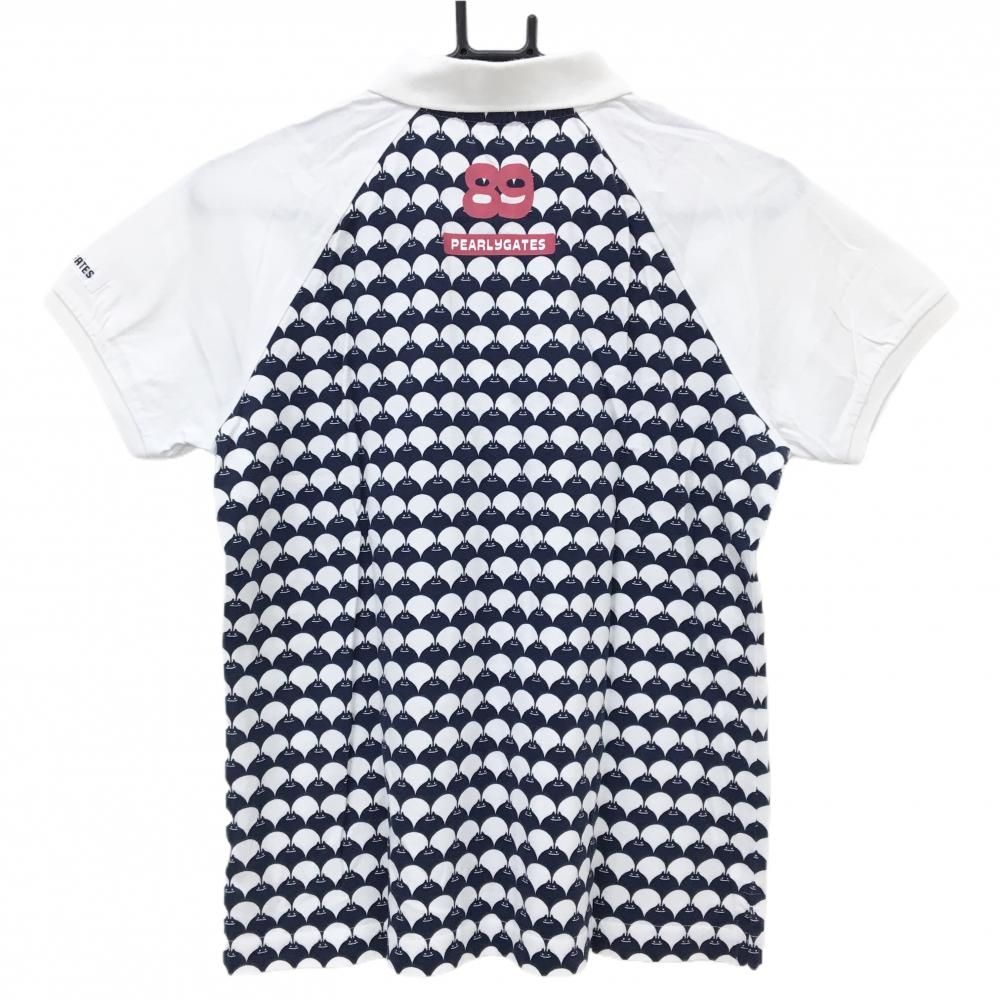 パーリーゲイツ 半袖ポロシャツ 白×ネイビー 総柄 レディース 1(M