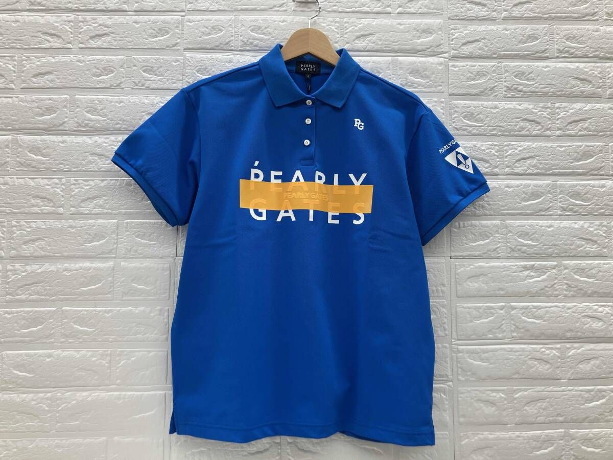 PEARLY GATES パーリーゲイツ 6口鹿の子 半袖ポロシャツ レディス Lサイズ相当 サイズ2 ブルー 青