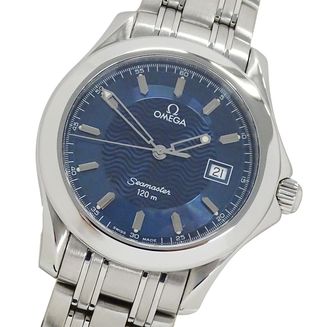オメガ OMEGA シーマスター 2511.81 時計 メンズ ブランド 120m デイト クオーツ QZ ステンレス SS シルバー ブルー 磨き済み 【中古】