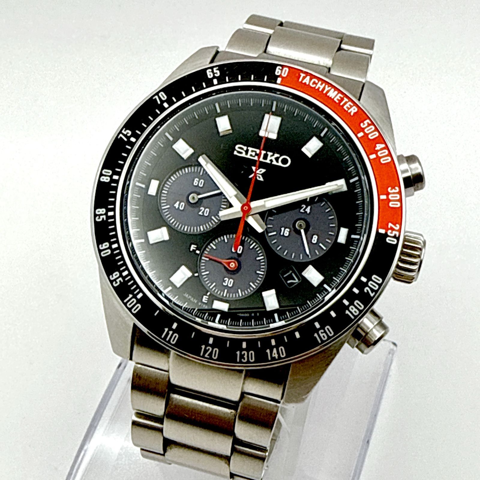 B180【稼働・極美品・箱入り・余りコマ有】 SEIKO PROSPEX SPEEDTIMER SBDL099 セイコー プロスペックス スピードタイマー ソーラー クロノグラフ ブラックダイアル レッド/ブラックバイカラーベゼル メンズウォッチ
