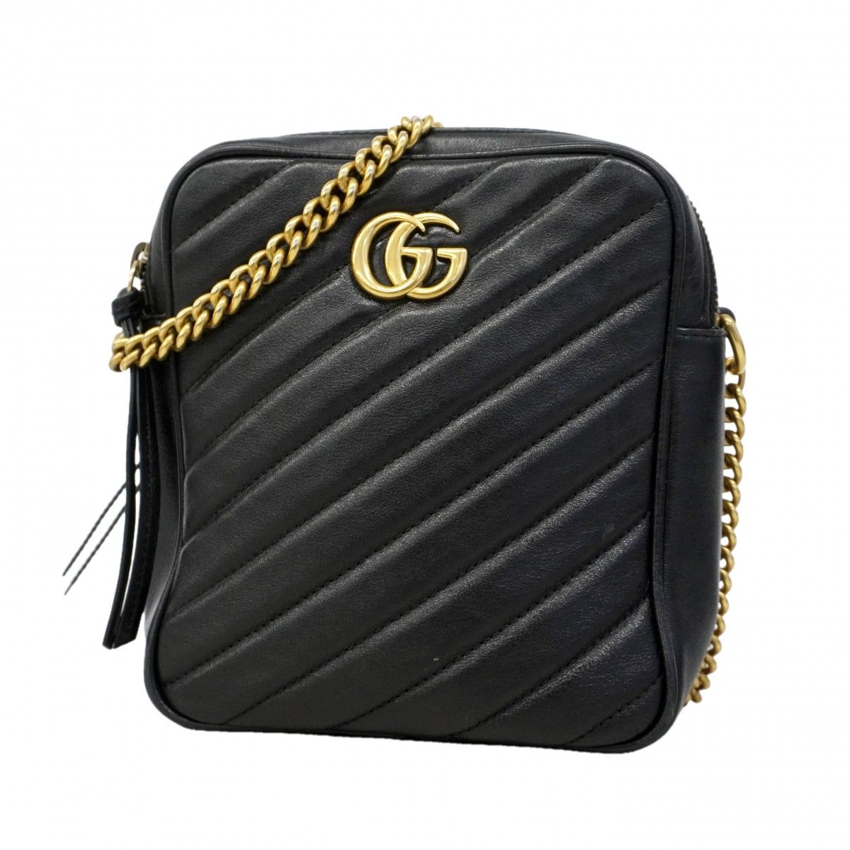 【6gd3862-k】グッチ ショルダーバッグ GGマーモント 550155 レザー ブラック ゴールド金具【中古】レディース