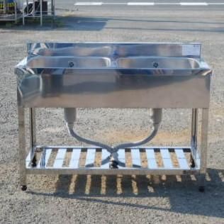 2 アズマ 業務用 ステンレス 2槽 シンク W120 D60 H80(+9)cm 厨房 槽内寸W52D48深21cm HP2-1200 23kg