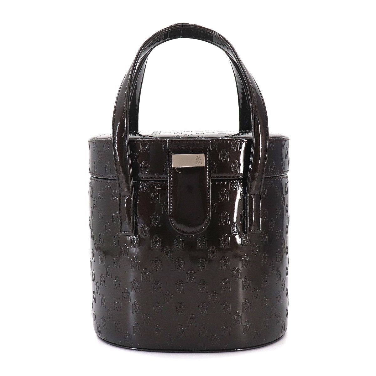 新品同様 ミキモト MIKIMOTO ハンド バッグ パテントレザー ダークブラウン シルバー 金具 Hand Bag 90332473