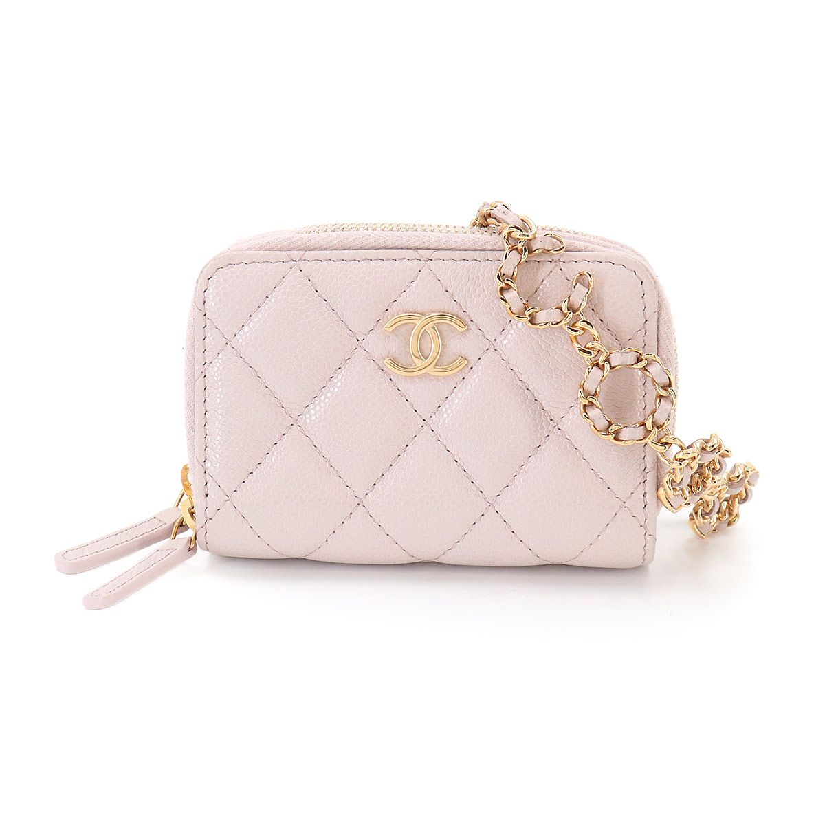 美品 シャネル CHANEL マトラッセ チェーン ウォレット コインケース 小銭入れ キャビアスキン ピンク Coin case 90332979