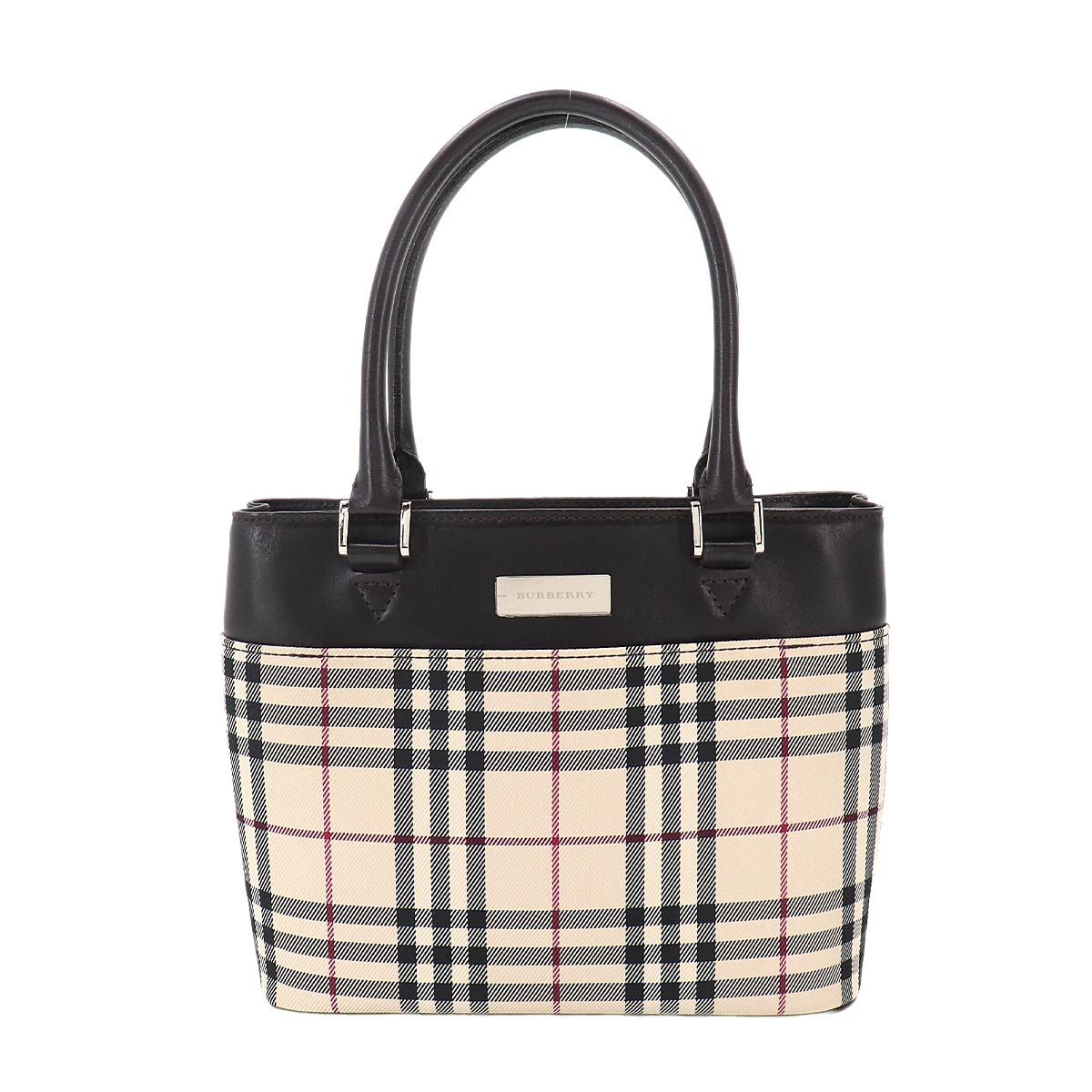 新品同様 バーバリー BURBERRY ノバチェック ハンド バッグ キャンバス レザー ベージュ ダークブラウン Hand Bag 90333874