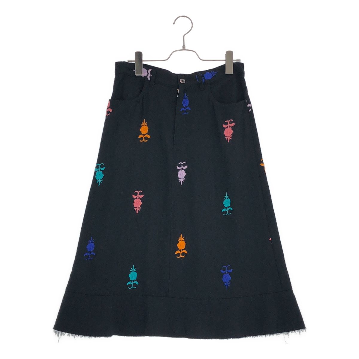 tricot COMME des GARCONS / トリココムデギャルソン | 2001AW | ウール 断ち切り 刺しゅう スカート | M | ブラック | レディース