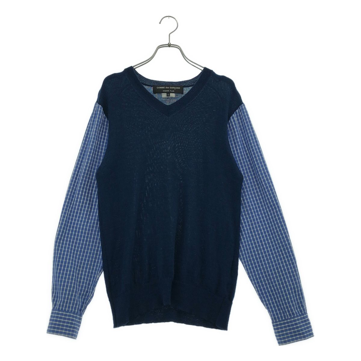 COMME des GARCONS HOMME PLUS / コムデギャルソンオムプリュス | 2008SS | 異素材 ドッキング Vネック ニット | S | ブルー | メンズ