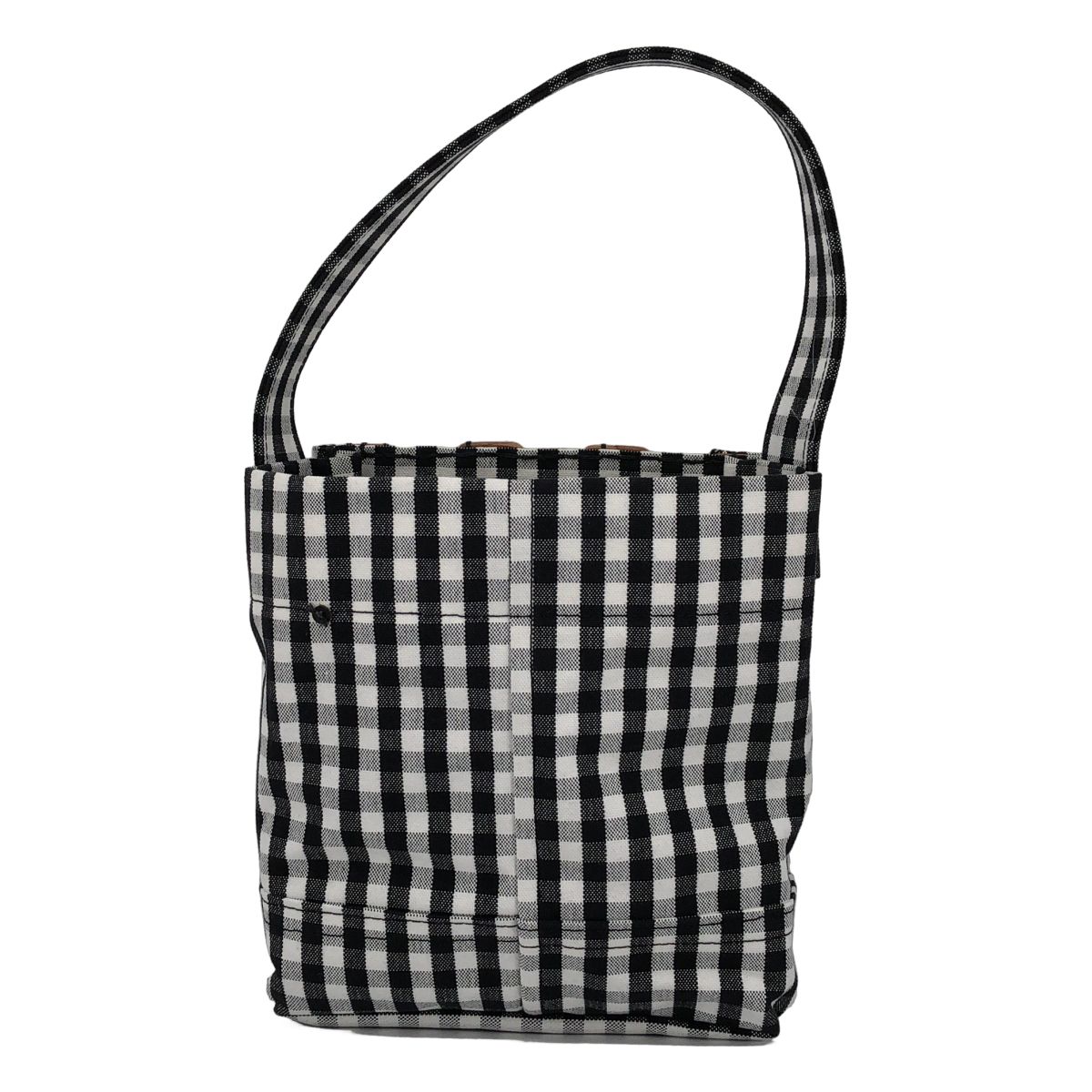美品 エバゴス ebagos リネンギンガムチェック シェニール織り ポニー 
