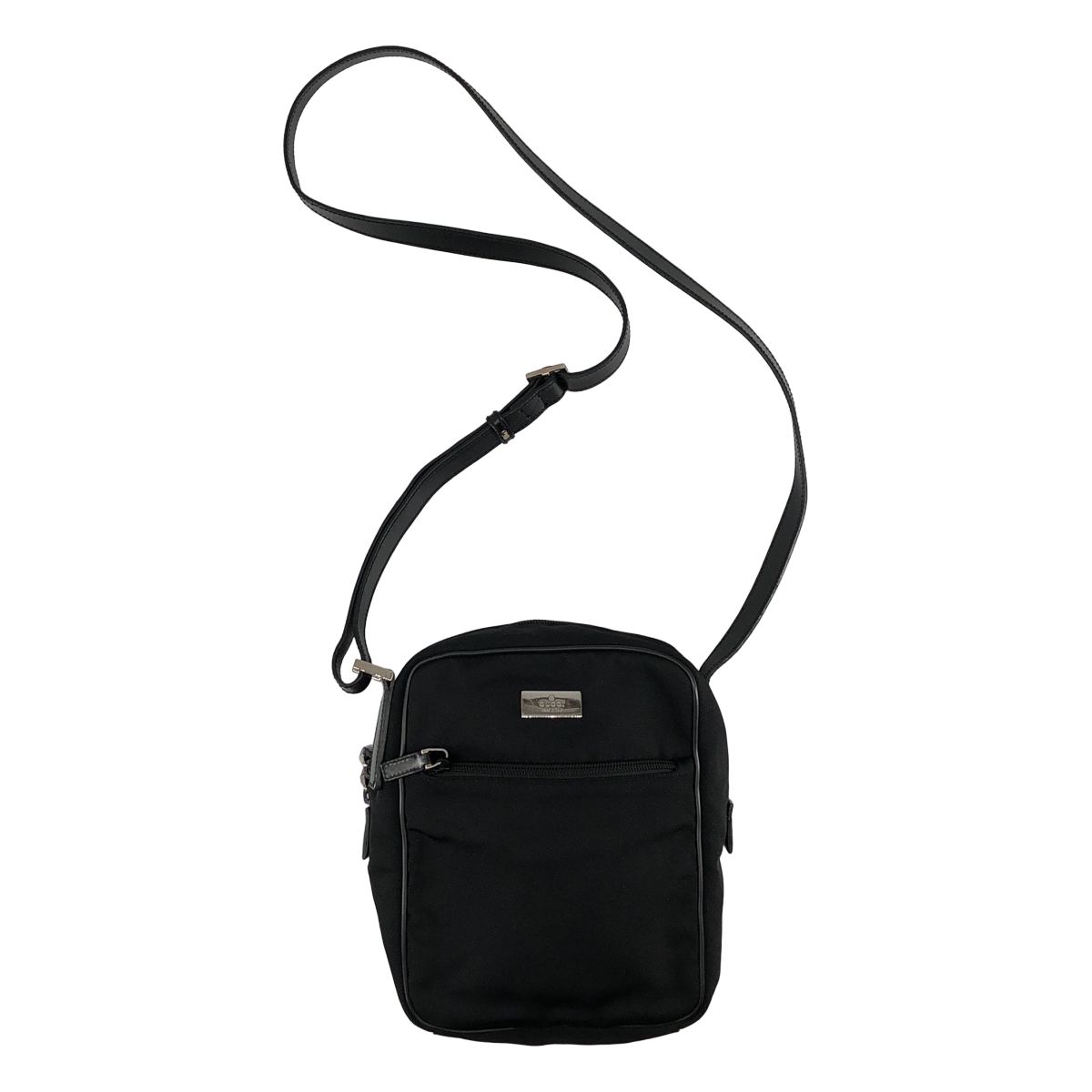 グッチ ショルダーバッグ ボディバッグ レザー ナイロン 黒 ロゴプレート GUCCI / グッチ | ナイロン レザー ロゴプレート ショルダーバッグ