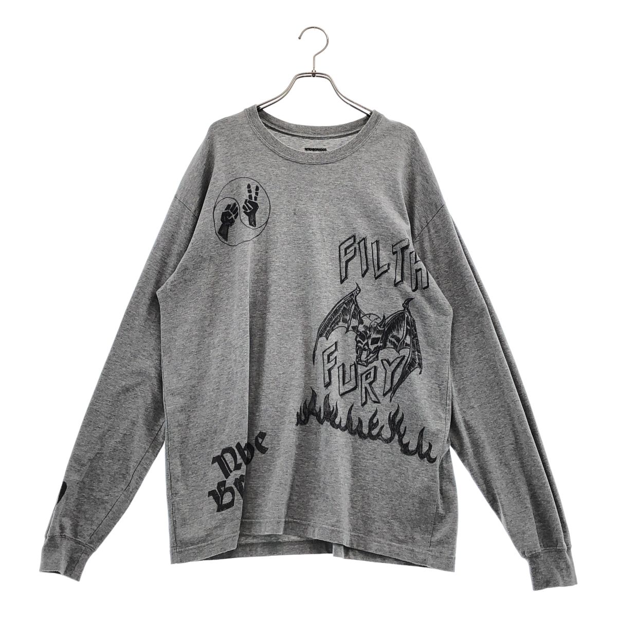 NEIGHBORHOOD / ネイバーフッド | FILTH FURY スカルプリント ロングスリーブTシャツ | L | グレー | メンズ