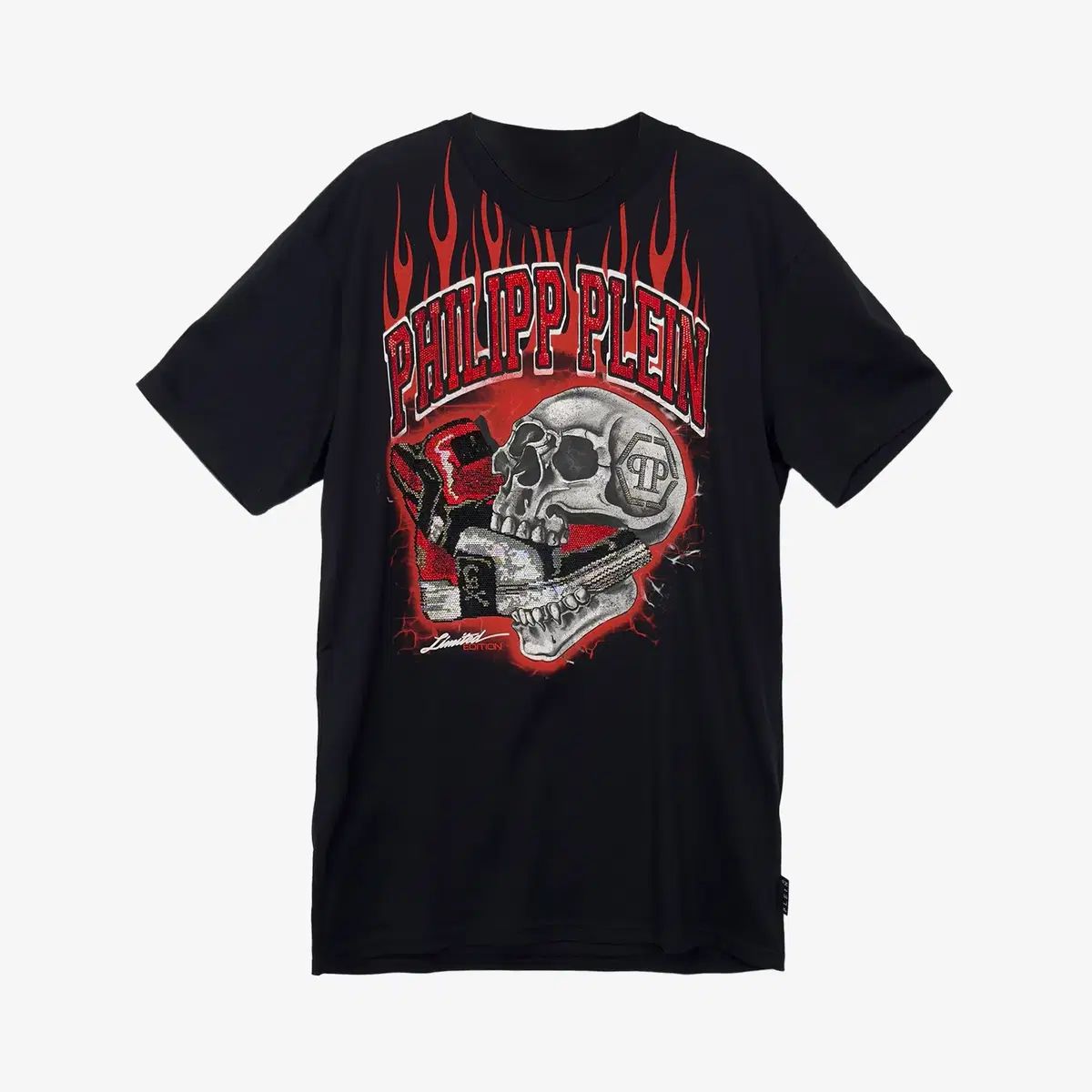 未使用 PHILIPP PLEIN(フィリッププレイン) スカル FIRE クリスタル LINE ストーン Tシャツ ブラック OGUKEGLE 58,900円