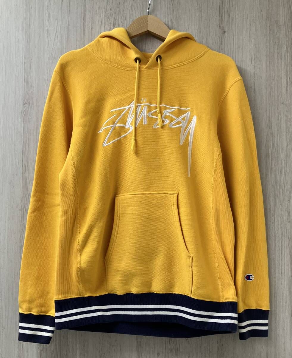 STUSSY ステューシー × Champion チャンピオン REVERSE WEAVE C8-G121 プルオーバー パーカー サイズS イエロー