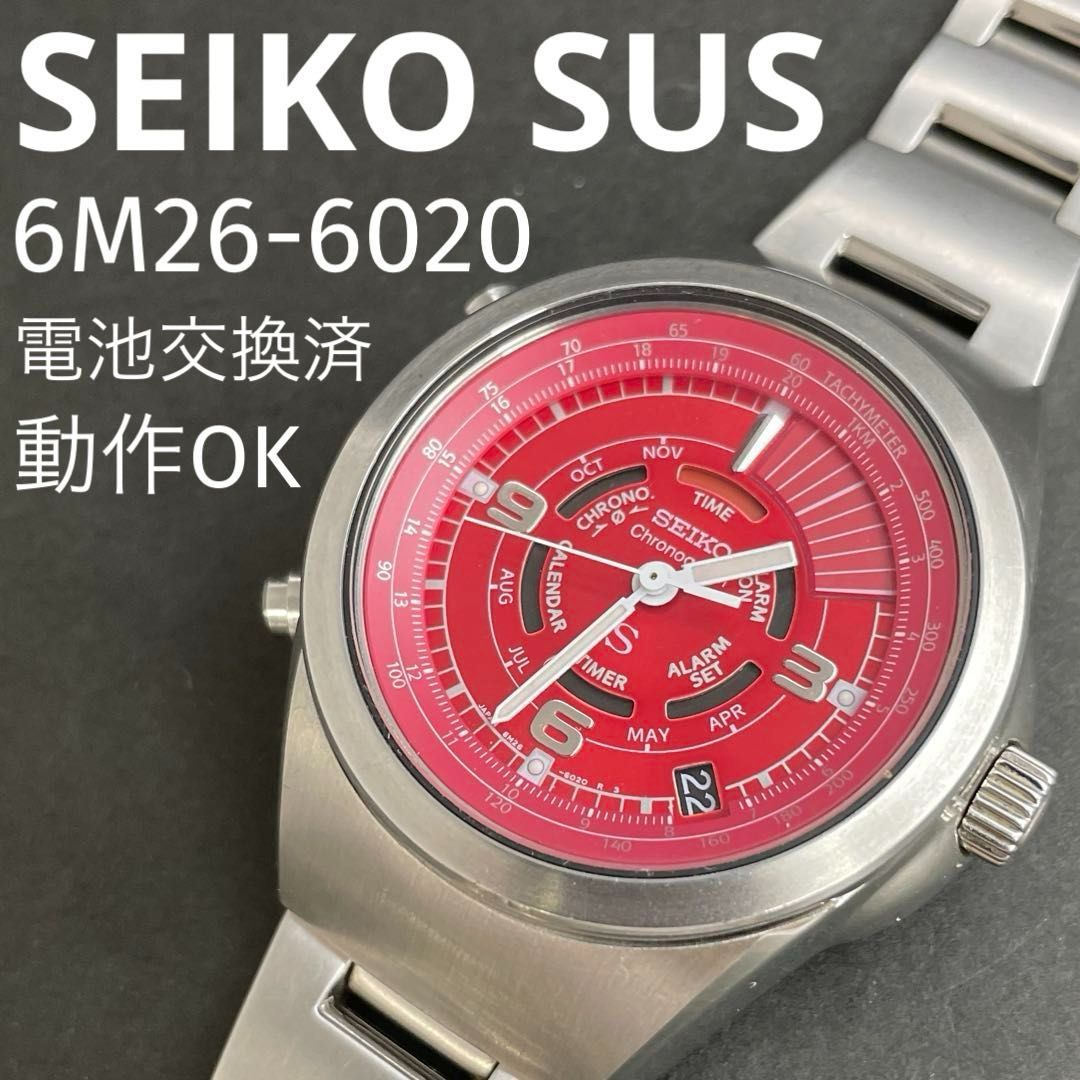 SEIKO SUS クロノグラフ、レッド SEIKO SUS クロノグラフ 6M26-6020 レッド赤文字盤 ダンシングハンズ