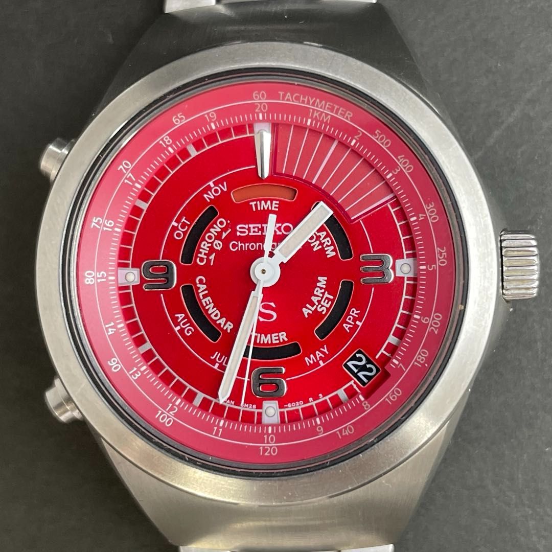 【稼働/新品電池】SEIKO クロノグラフ 赤文字盤 メンズ腕時計 クォーツ SEIKO SUS クロノグラフ 6M26-6020 レッド赤文字盤 ダンシングハンズ