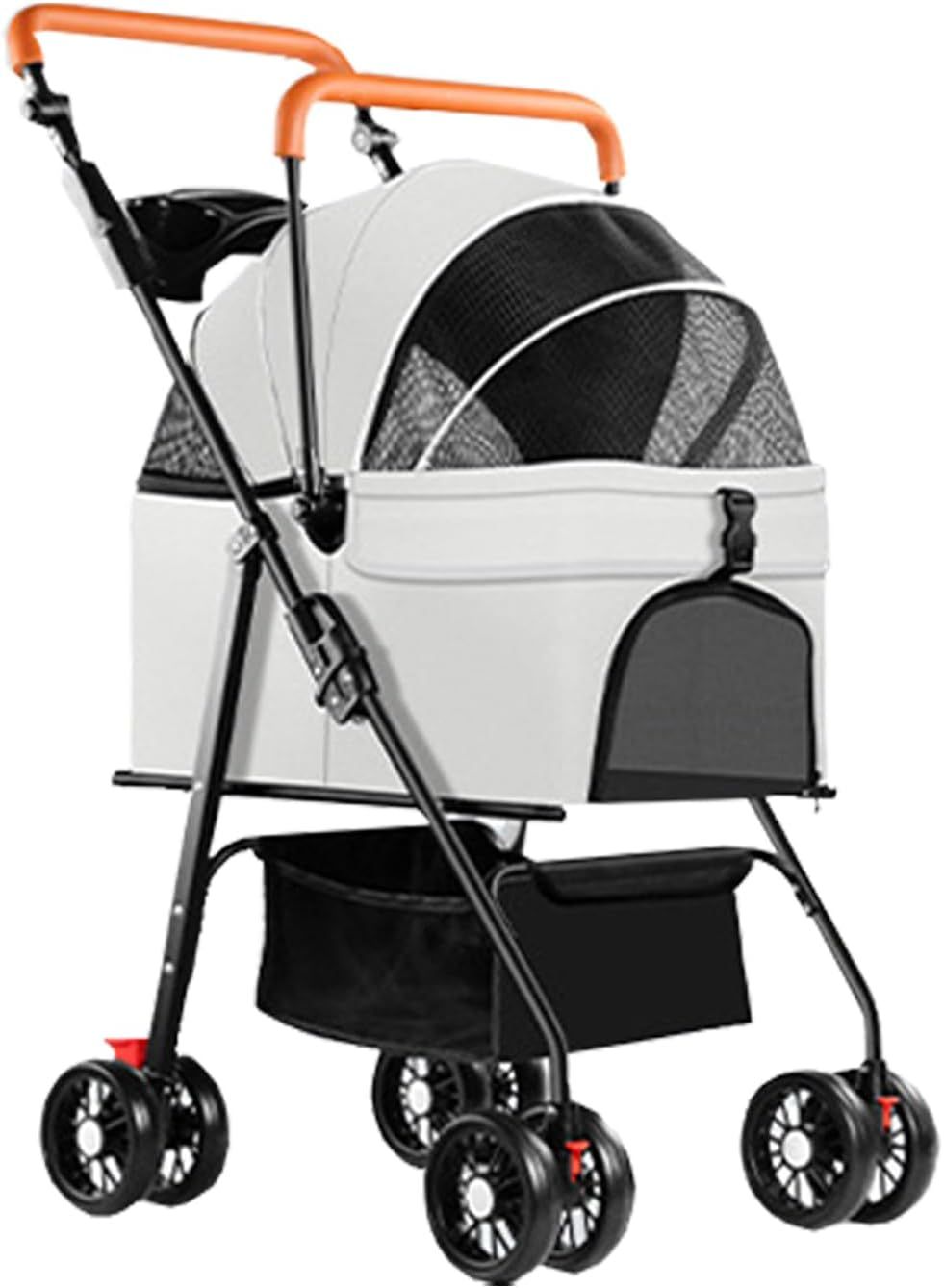 hinatsu ペットカート 小型犬 中型犬 猫用 4輪 折りたたみ 軽量 多頭飼い メッシュ通気 耐荷重 大容量収納 飛び出し防止 リード付き 犬用カート 猫バギー 介護 お出かけ 通院 散歩
