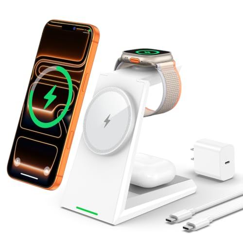 ADADPU 3in1 ワイヤレス充電器 Qi2・MagSafe対応 - 3台同時充電スタンド 30W PD3.0アダプター付属 最大15W急速 おくだけ充電 マグセーフ充電器 Apple Watch 充電器 AirPods対応 iPhone a97d08d6