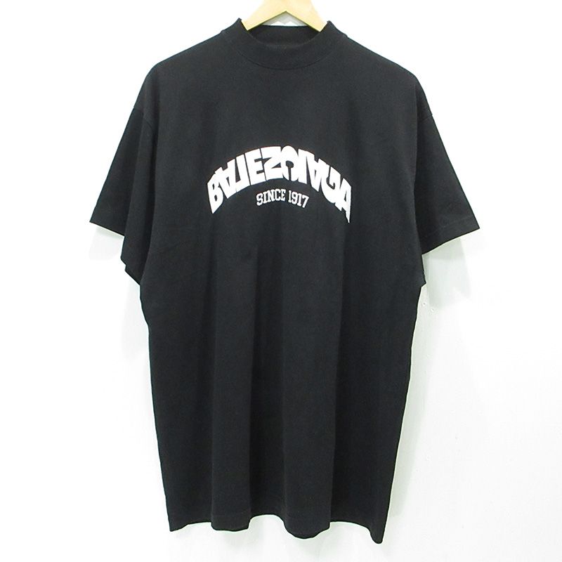 【三重本店】 中古 BALENCIAGA | バレンシアガ BACK FLIP OVERSIZED TEE バックフリップオーバーサイズ半袖Tシャツ ロゴ刺繍 TJ28 739028 ブラック サイズ：L 【108】
