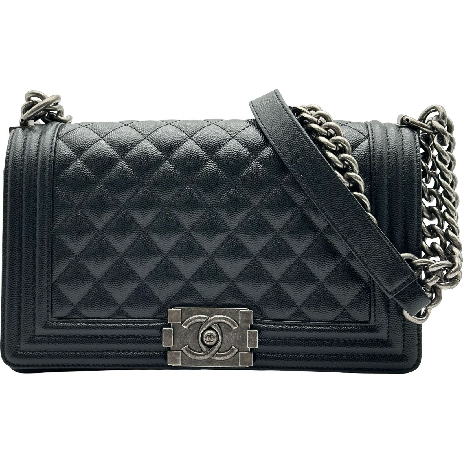 シャネル CHANEL ボーイシャネル25 A67086 ブラック シルバー金具 キャビアスキン レディース ショルダーバッグ
