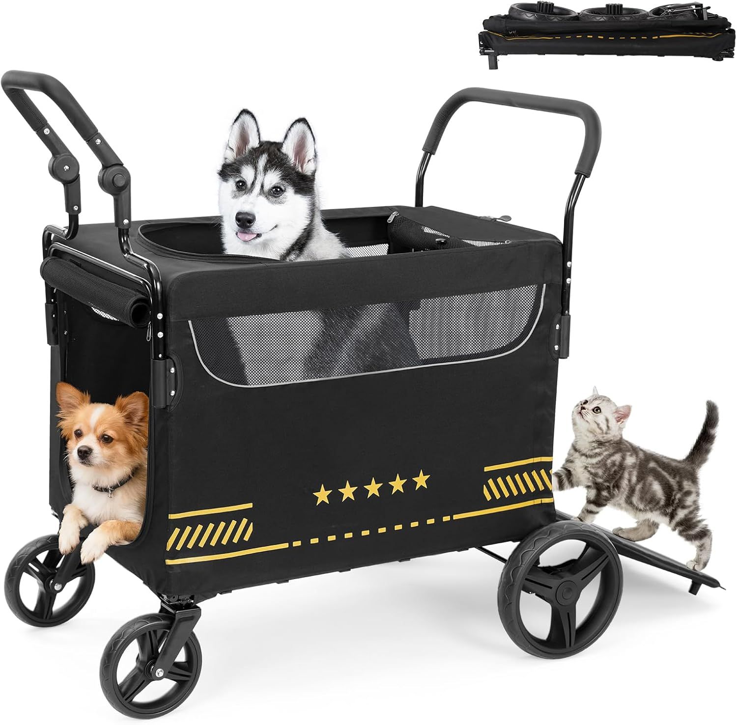 VOISTINOペットカート大型犬80kg対応双方向プッシュプルバリアフリー前輪360度回転後輪ブレーキ通気性4輪
