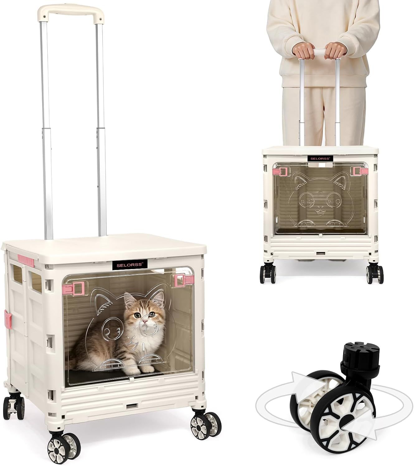 SELORSSペットカート軽量約4kg耐荷重80kg折りたたみ式猫小型犬対応透明PCパネル通気孔デザイン