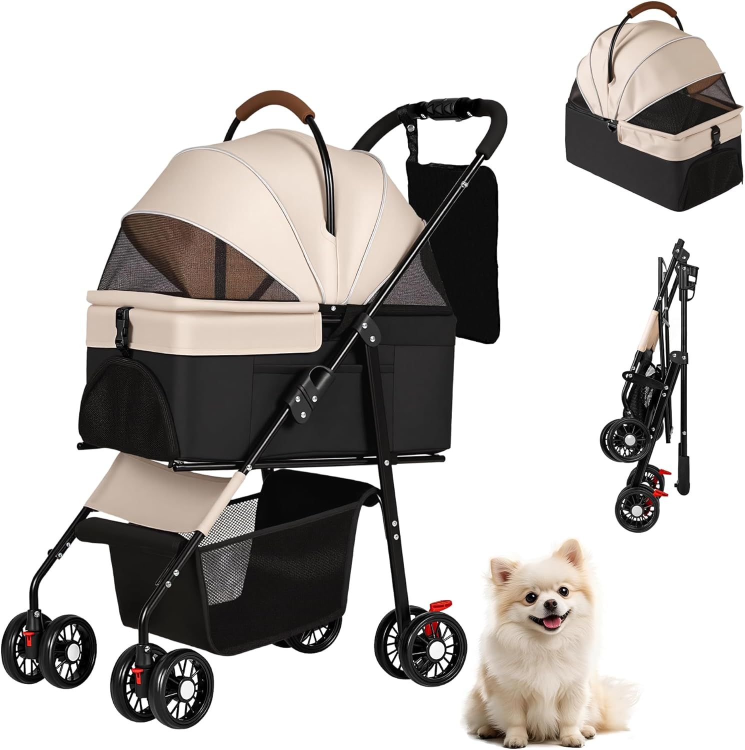 VICTONE ペットカート 犬カート ペットキャリー 分離型 犬用カート 小型犬 中型犬 猫 ペットバギー ワンタッチ折り畳み コンパクト収納 後輪ブレーキ付き 組み立て簡単 耐荷重20Kg 軽量