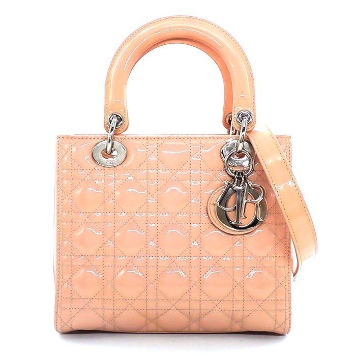 ディオール Dior ハンドバッグ/ショルダーバッグ レディディオール ミディアム ピンクベージュ パテントカーフスキン 【中古】
