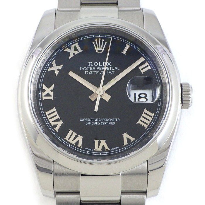 ロレックス Rolex 腕時計 デイトジャスト 116200 M番 2007-2008年製 ブラック文字盤 ローマンインデックス デイト SS 自動巻き 【中古】