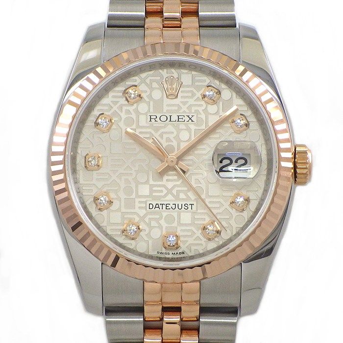 ロレックス Rolex 腕時計 デイトジャスト 116231G 10ポイント ダイヤインデックス ルーレット刻印 シルバー コンピューター文字盤 デイトK18PG SS 自動巻き 【中古】
