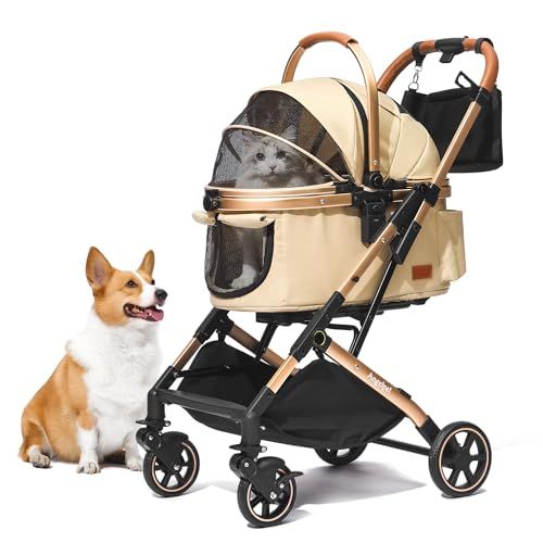 Angelpet ペットカート 分離型 【特許登録済み】猫 犬用 バギー いぬ用 4輪 前輪360°回転 前後輪ブレーキ付き 組み立て簡単 コンパクト 軽量 折りたたみ式 耐荷重25Kg 猫
