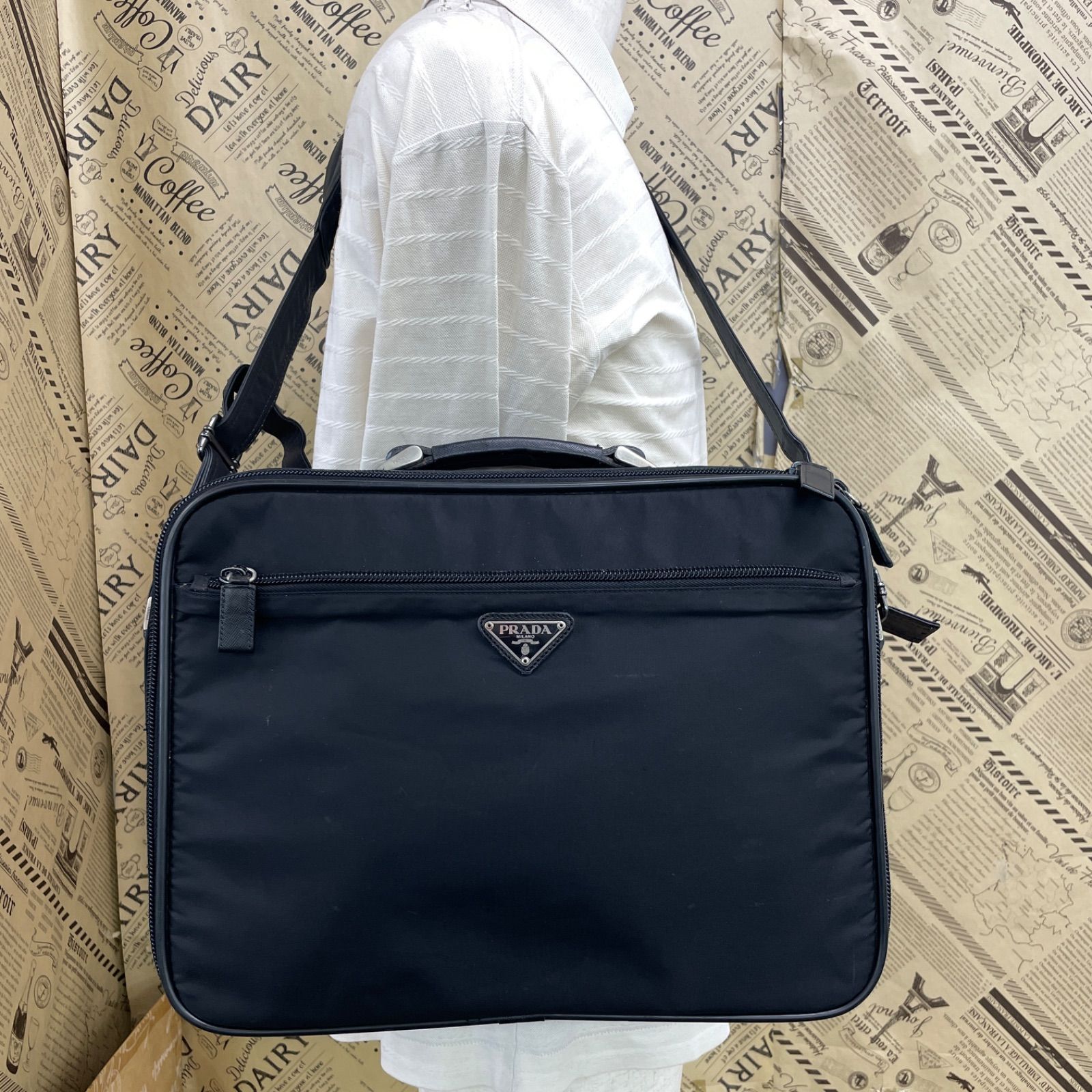 PRADA プラダ ビジネスバッグ 2way ハンドバッグ ショルダーバッグブラック ナイロン GG5