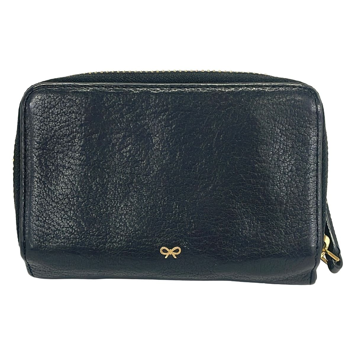 未使用級　ANYA HINDMARCH 財布　黒　レザー Anya Hindmarch(アニヤハインドマーチ) 2つ折り財布 - 黒 ラウンド