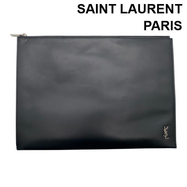 サンローランパリ SAINT LAURENT PARIS クラッチバッグ タブレットホルダー ドキュメントケース YSLロゴ 黒 ブラック レザー メンズ 6D435