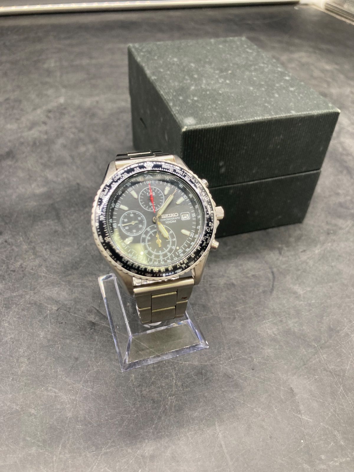 IZ2766 【現状品】 SEIKO セイコー クロノグラフ デイト ブラック文字盤 メンズ クォーツ 腕時計 7T92-0CF0 パイロットウォッチ ※電池切れ