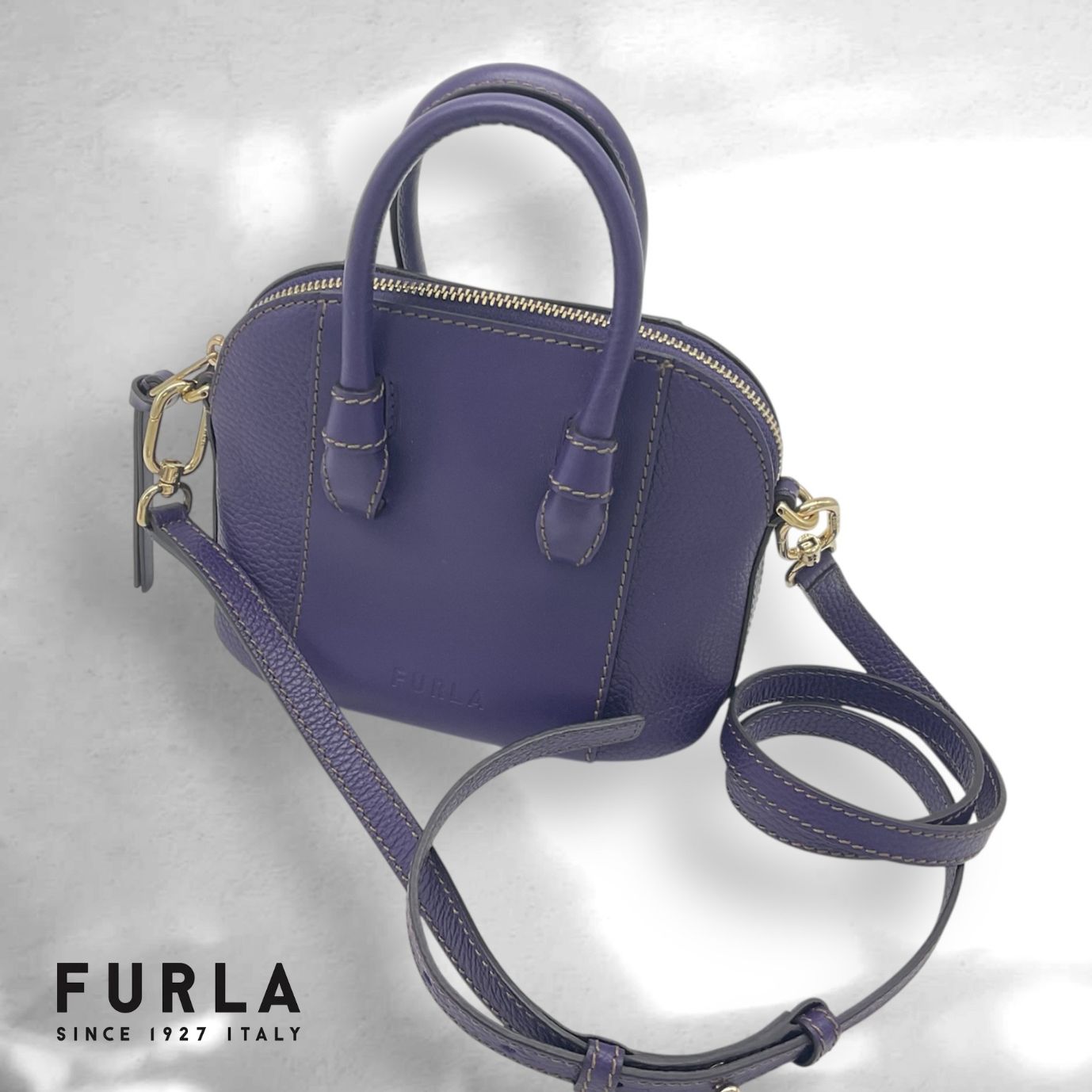未使用品✨FURLA フルラ　2wayバッグ　ハンドバッグ　ショルダーバッグ　パープル　紫　MIASTELLA Mini Dome