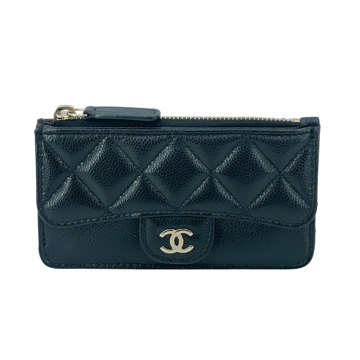 【中古】 CHANEL シャネル ココマーク マトラッセ フラグメントケース キャビアスキン ジップ カードケース パスケース ミニ財布 コインパース ブラック シャンパンゴールド金具 26007773 GS