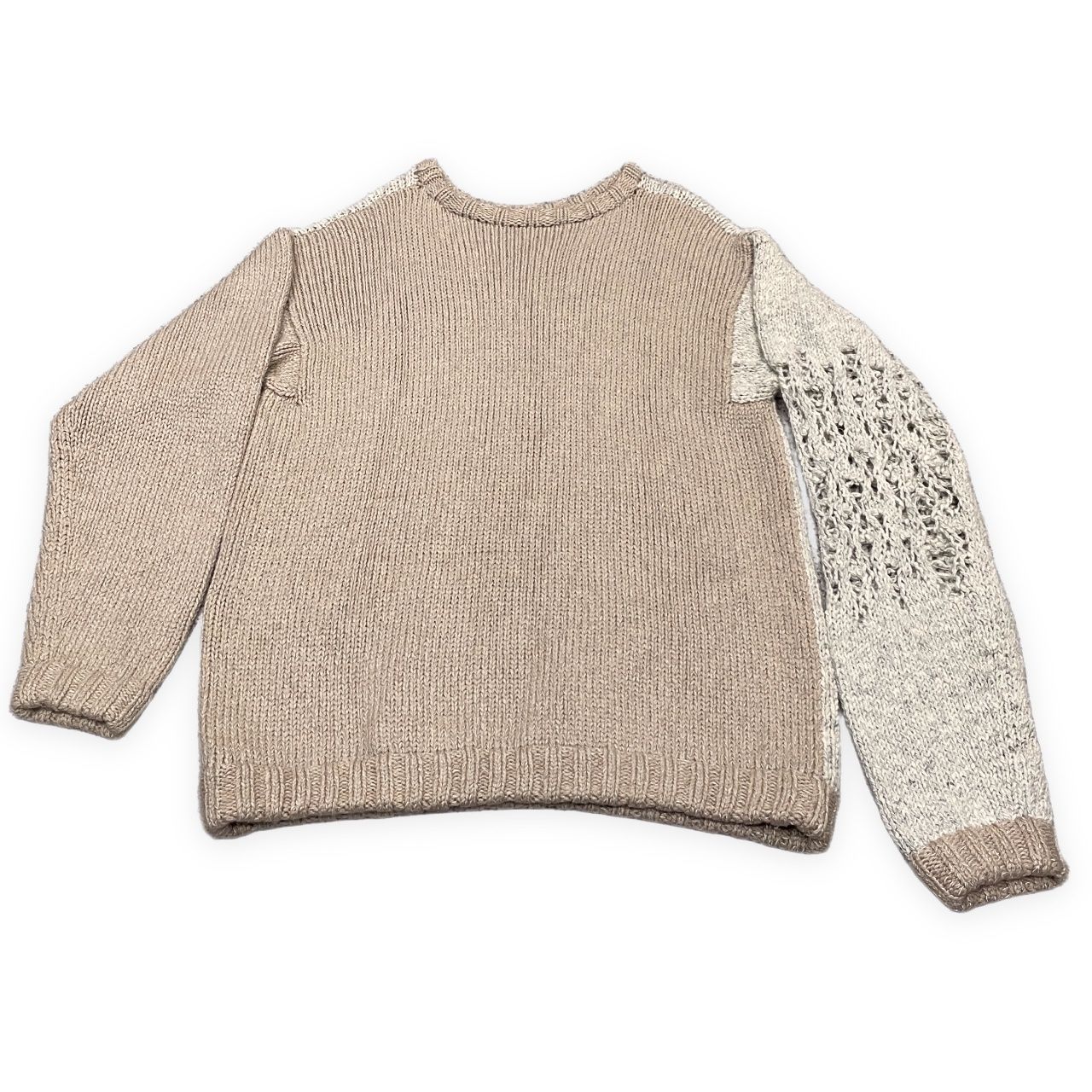 BODYSONG 19AW オーバーサイズ袖ダメージ加工アシンメトリーバイカラーニットセーター トップス ボディソング BODYSONG 19AW オーバーサイズ袖ダメージ加工アシンメトリーバイカラー