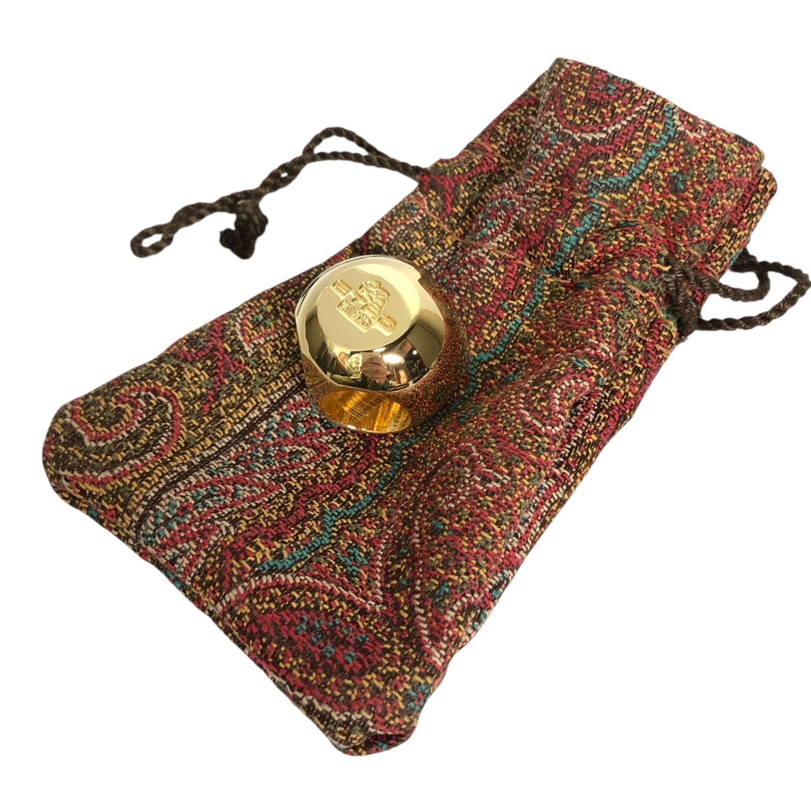 未使用品【エトロ】本物 ETRO スカーフリング ロゴモチーフ ゴールド色