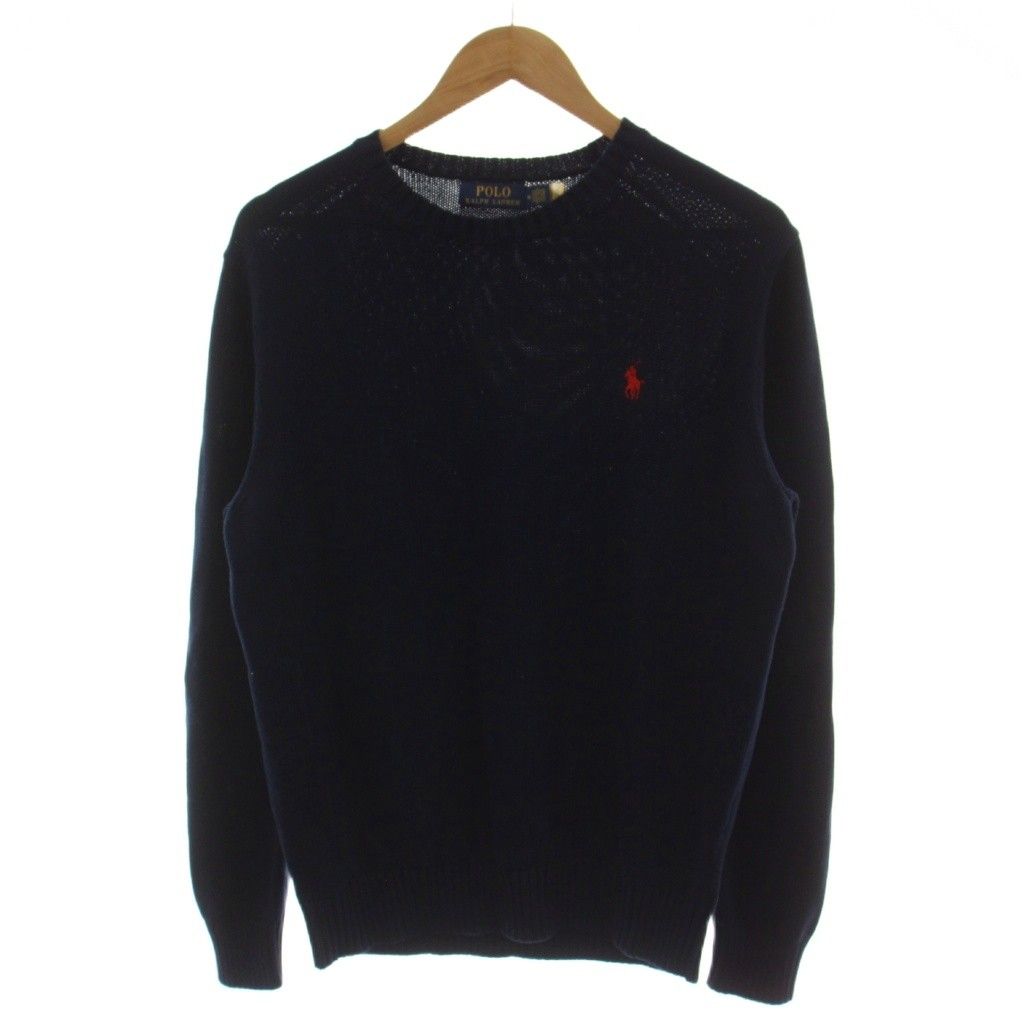 ポロ ラルフローレン POLO RALPH LAUREN ニット セーター 長袖 クルーネック ロゴ刺繍 M 紺 ネイビー /GG