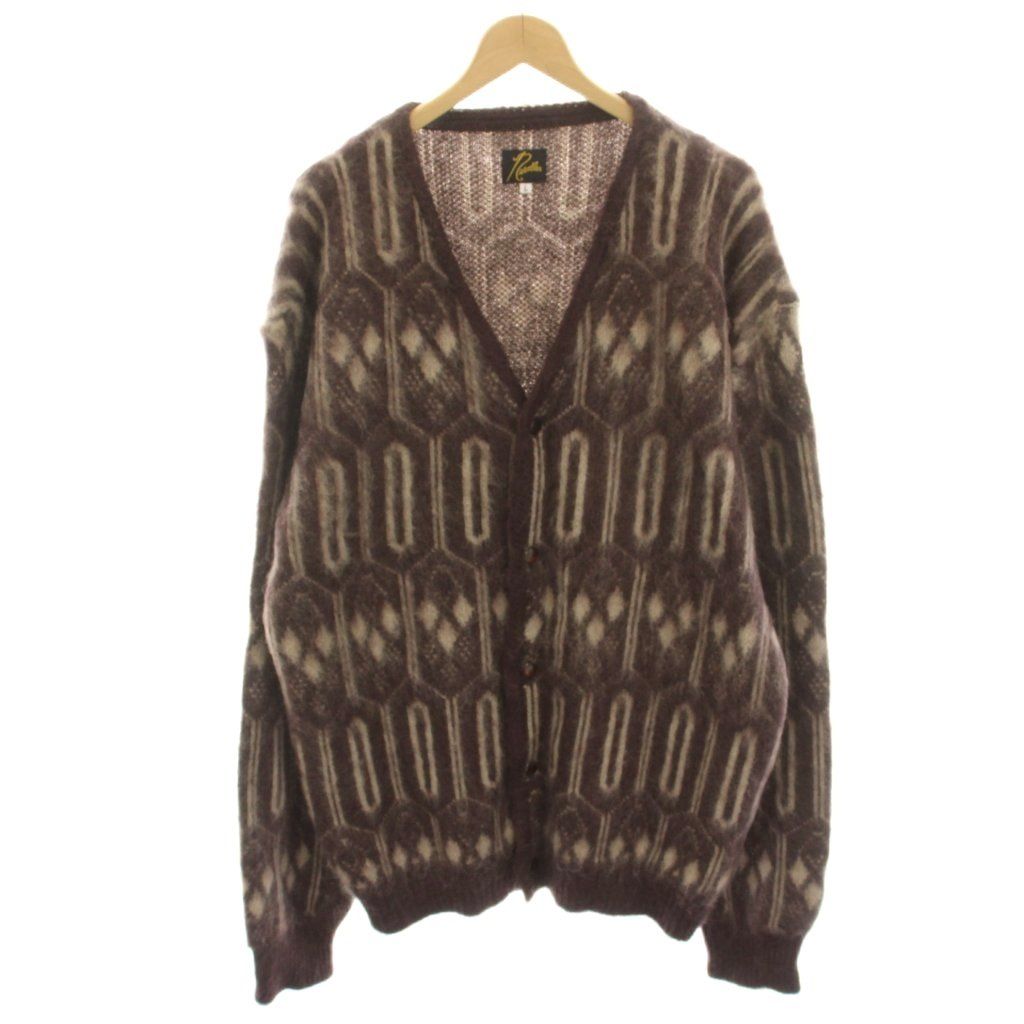 ニードルス ニードルズ Needles 25AW Mohair Cardigan Geometric シャギーニットカーディガン 総柄 長袖 モヘヤ ウール混 L 茶 ブラウン RW357 /HN