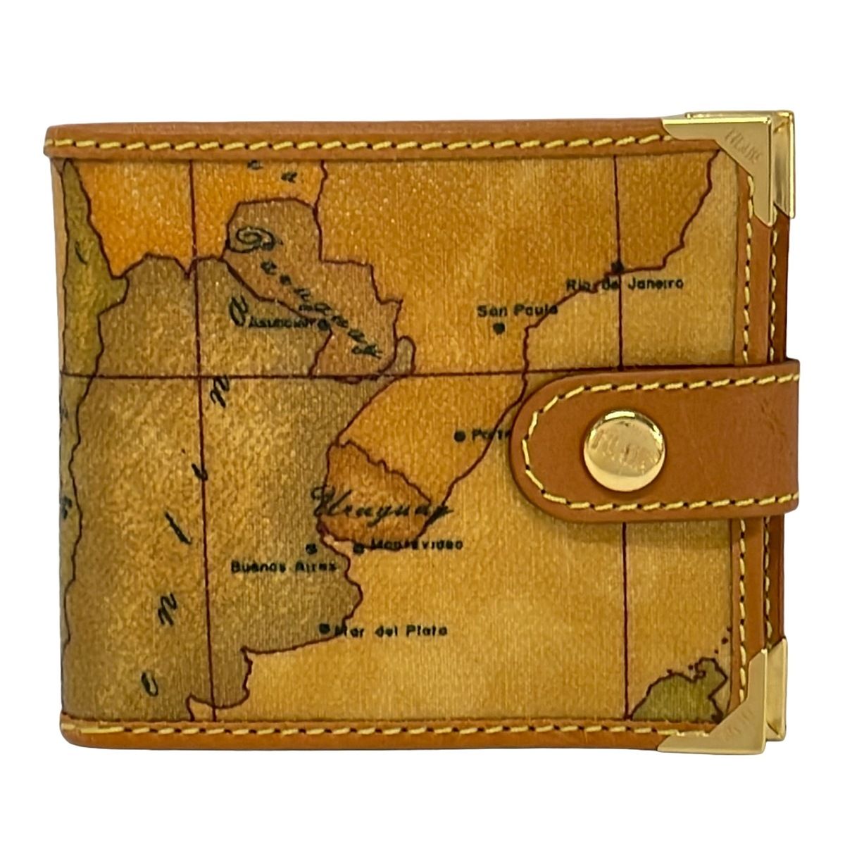 PRIMA CLASSE ALVIERO MARTINI(プリマクラッセ) 2つ折り財布美品 - ブラウン×ベージュ×マルチ 地図柄 レザー 8,360円