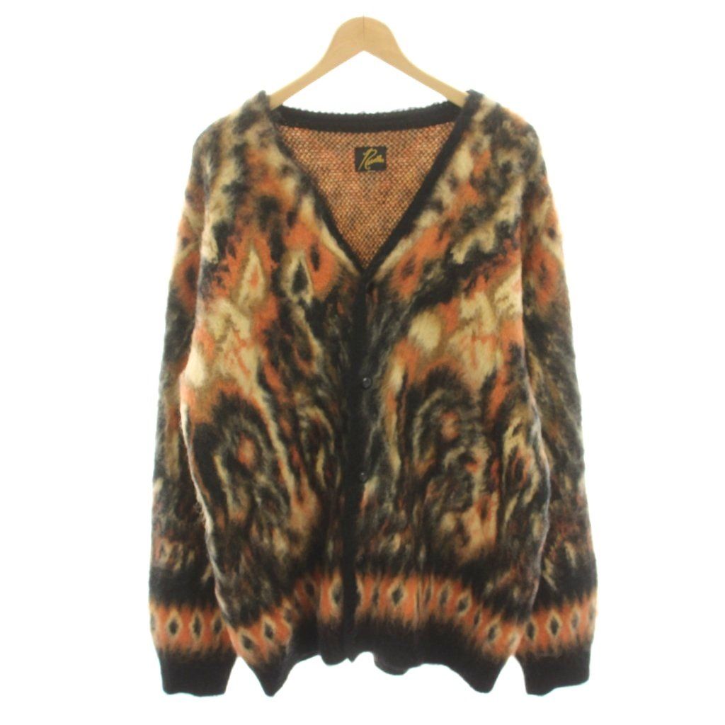 ニードルス ニードルズ Needles 25AW MOHAIR CARDIGAN PAISLEY シャギーニットカーディガン 長袖 総柄 モヘヤ ウール混 L オレンジ 黒 ブラック RW356 /HN