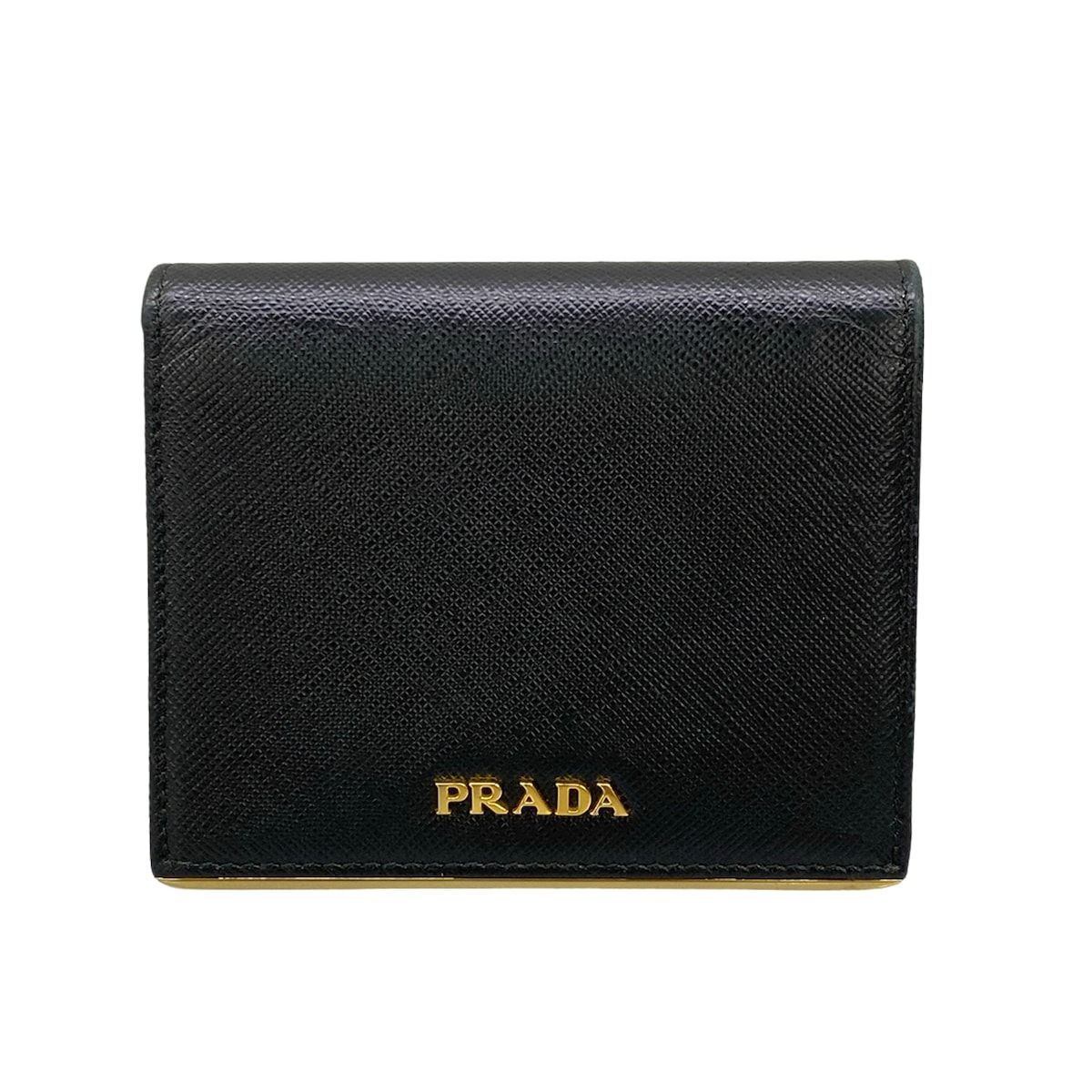 PRADA(プラダ) 2つ折り財布 - 黒×ゴールド レザー