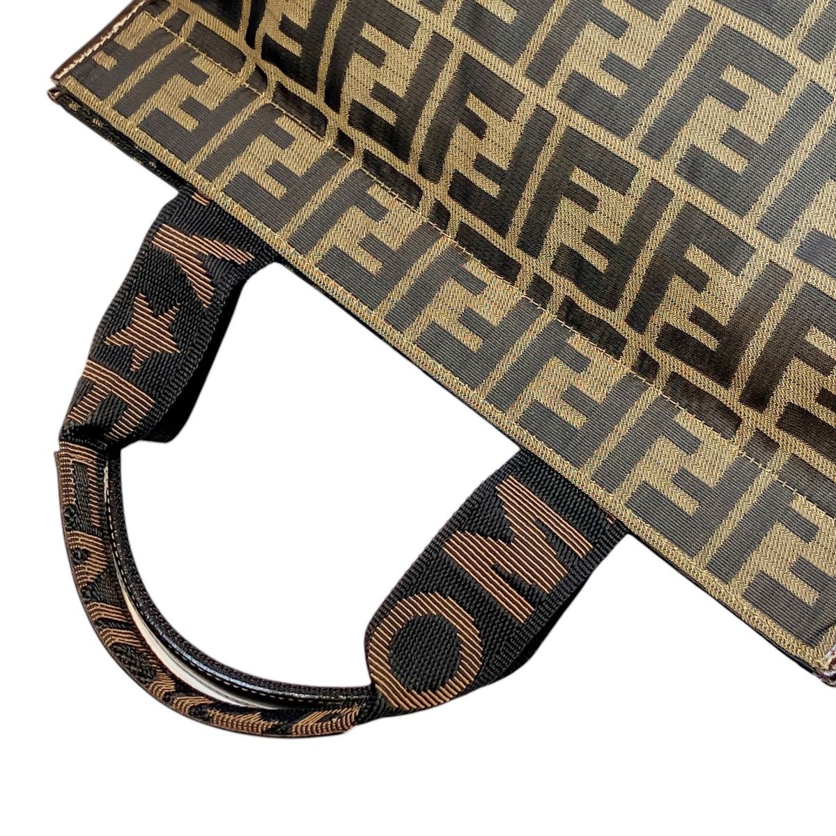 フェンディ FENDI ズッカ柄 折り畳み トートバッグ キャンバス レザー