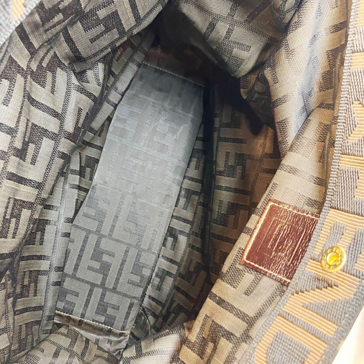 フェンディ FENDI ズッカ柄 折り畳み トートバッグ キャンバス レザー